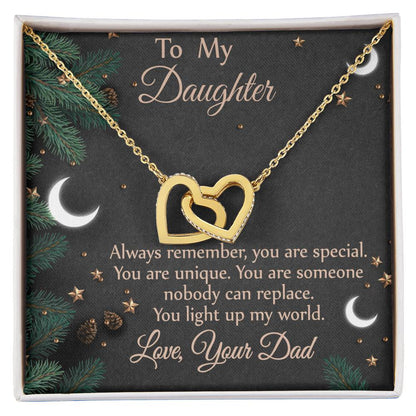 To Daughter - From Dad - You Light Up My World Necklace Interlocking Hearts Necklace