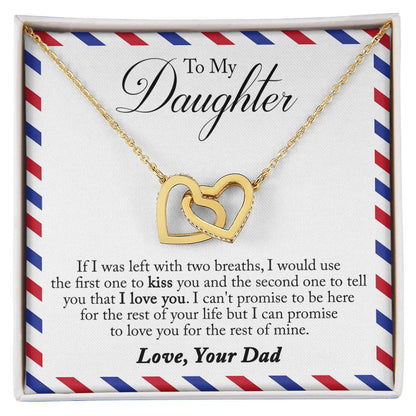 To My Daughter - Left With Two Breaths Interlocking Hearts Necklace
