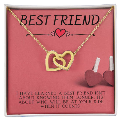 Best Friend Rememberable Quote Box Interlocking Hearts Necklace