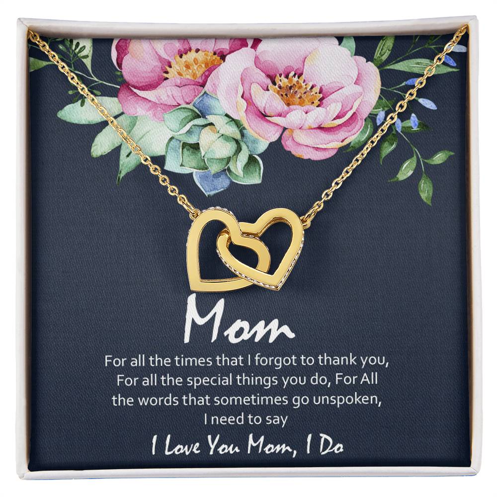 Love You Mom Blue With Hearts Interlocking Hearts Necklace