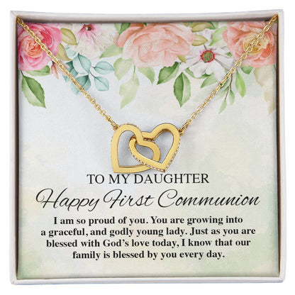 To My Daughter Happy First Communion Interlocking Hearts Necklace