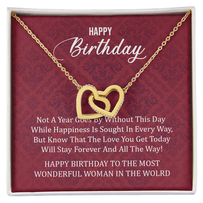 Happy Birthday To The Most Wonderful Woman In The World Interlocking Hearts Necklace