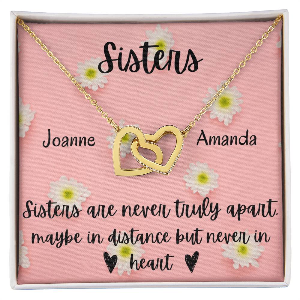 Sisters - Interlocking Necklace - Daisy Background - Personalized Interlocking Hearts Necklace