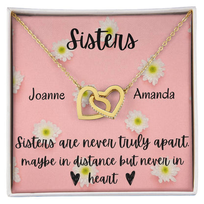 Sisters - Interlocking Necklace - Daisy Background - Personalized Interlocking Hearts Necklace