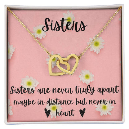 Sisters - Interlocking Necklace - Daisy Background Interlocking Hearts Necklace