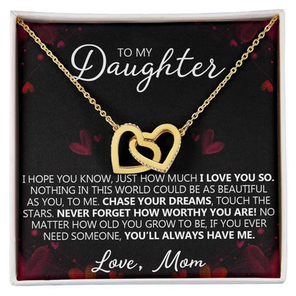 To My Daughter - I Love You - Unique Heart Bonding Necklace Gift Set Interlocking Hearts Necklace