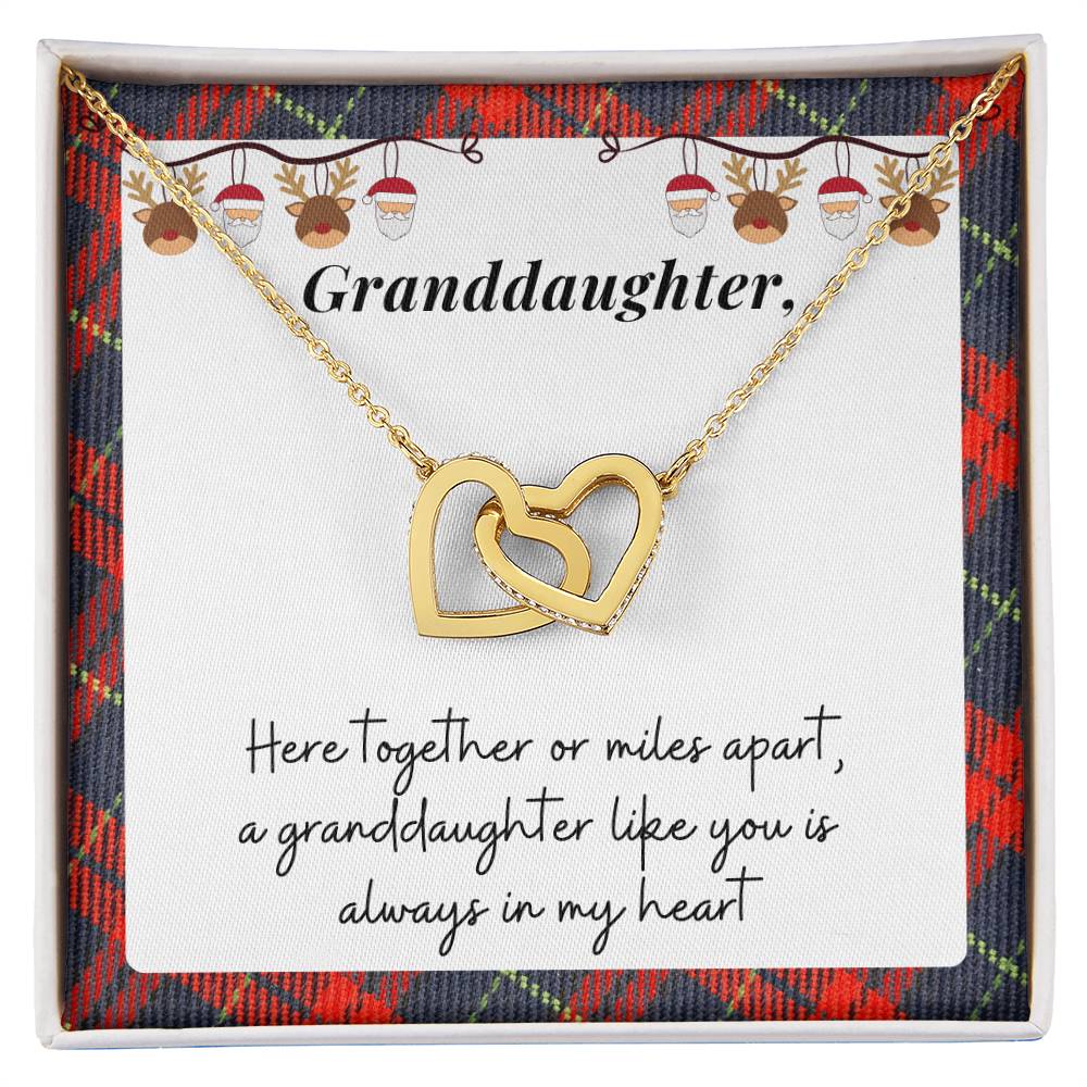 Christmas Gift For Granddaughter - Here Together Or Miles Apart A Granddaughter Like You Is Always In My Heart Interlocking Hearts Necklace