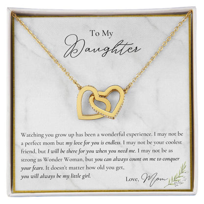 To My Daughter My Love For You Is Endless You Can Always Count On Me To Conquer Interlocking Hearts Necklace
