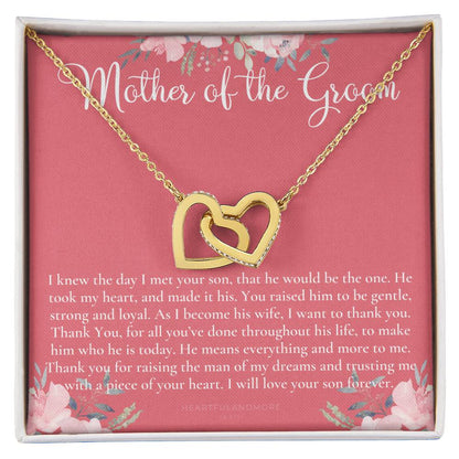 Mother Of The Groom Gift Necklace Wedding Gift Bridal Party Rehearsal Dinner Man Of My Dreams Parent Of Groom Mother In Law Gift Interlocking Hearts Necklace