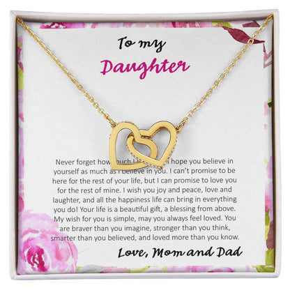 To My Daughter Never Forget How Much I Love You - Love Dad & Mom Interlocking Hearts Necklace