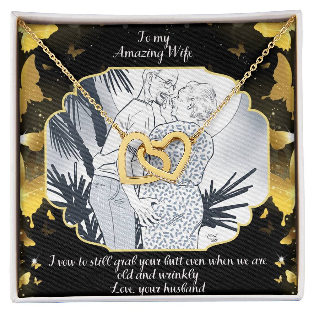 I Vow To Grab Your Butt Even When We Are Old And Wrinkly Two Hearts Interlocking Hearts Necklace