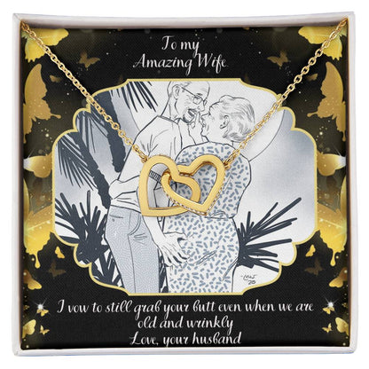 I Vow To Grab Your Butt Even When We Are Old And Wrinkly Two Hearts Interlocking Hearts Necklace