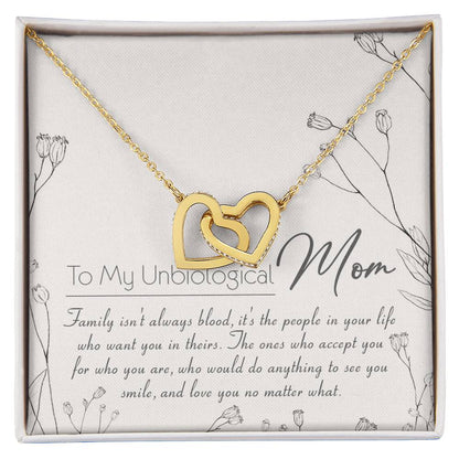 To My Unbiological Mom Interlocking Hearts Necklace Message Card