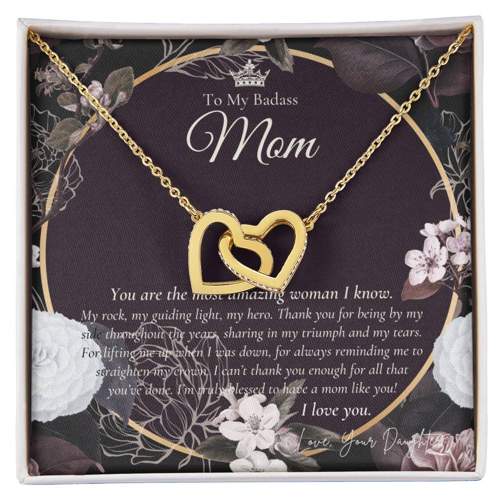 To My Badass Mom Necklace Badass Mom Gift Mother’S Day Gift Birthday Gift Gift From Daughter On Wedding Day Interlocking Hearts Necklace