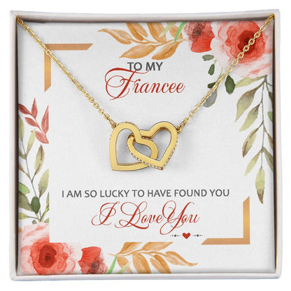 To My Fiancee - I Am So Lucky To Have Found You - I Love You Interlocking Hearts Necklace