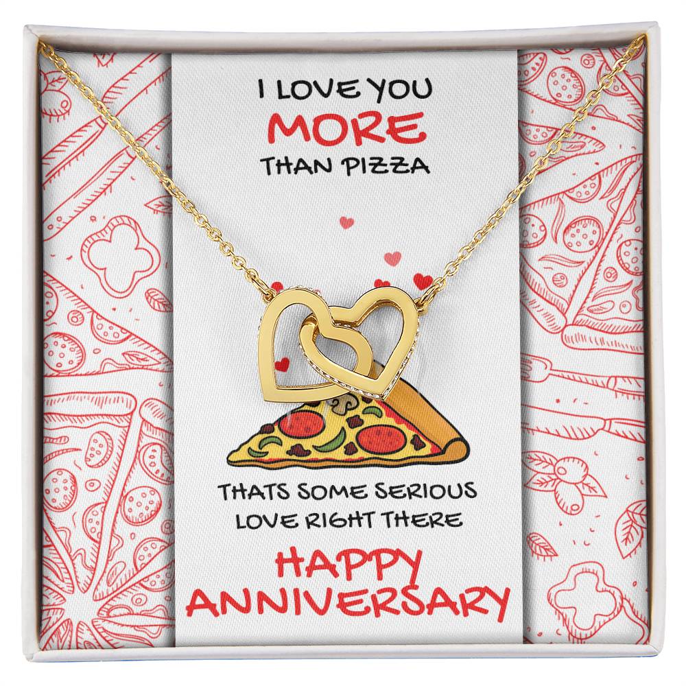 Love You More Than Pizza Anniversary Gift Card Necklace Interlocking Hearts Necklace