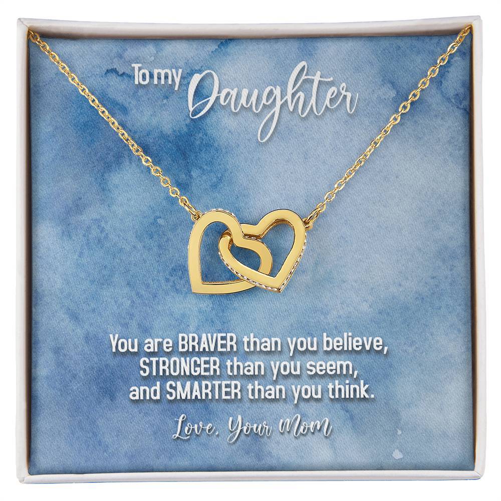 Daughter Braver Stronger Smarter Interlocking Hearts Necklace