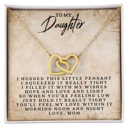 To My Daughter - Love Mom - Interlocking Heart Necklace Interlocking Hearts Necklace