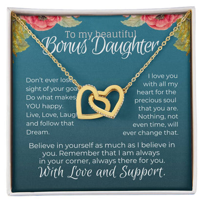 Stepdaughter Love & Support Gift From Stepmom Step Dad - Hearts Interlocking Hearts Necklace