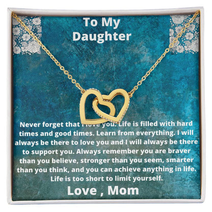 To My Daughter Love From Mom Interlocking Hearts Necklace