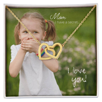 Mom I Have A Secret. I Love You Interlocking Hearts Necklace