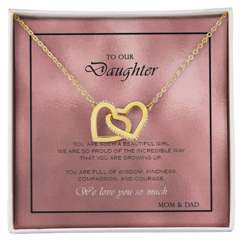 Interlocking Heart Necklace To Your Daughter – From Mom & Dad With Love – Jewelry Gift B1D3T2 Interlocking Hearts Necklace