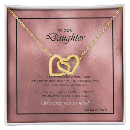 Interlocking Heart Necklace To Your Daughter – From Mom & Dad With Love – Jewelry Gift B1D3T2 Interlocking Hearts Necklace