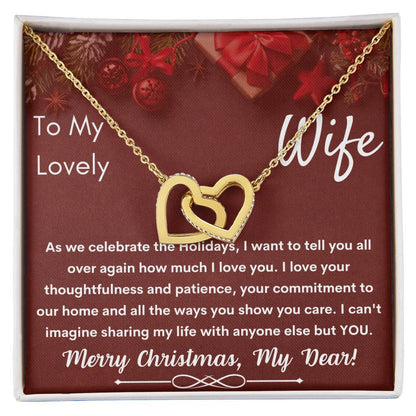 To My Lovely Wife - Merry Christmas - Necklace Interlocking Hearts Necklace