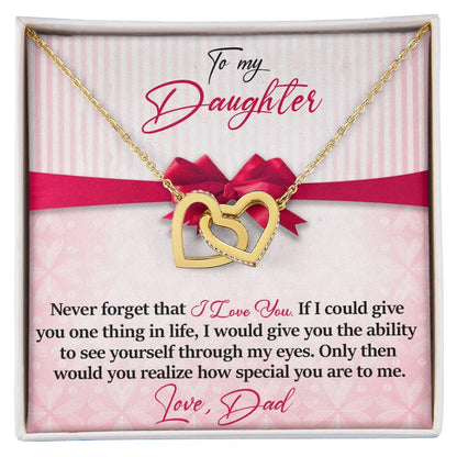 To My Daughter - I Love You - Love Dad Interlocking Hearts Necklace