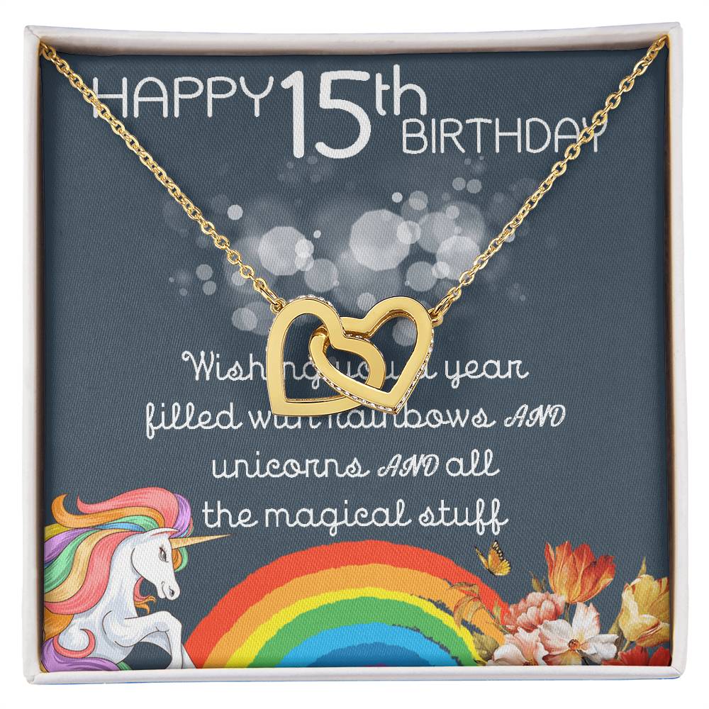 15Th Birthday Necklace Gifts For Girls Cute Unicorn 15 Years Old Girl Jewelry Gift For Daughter Niece Interlocking Necklace Xu246Il08 Interlocking Hearts Necklace