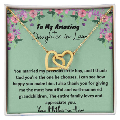 To My Amazing Daughter-In-Law Necklace - $10 Off Interlocking Hearts Necklace