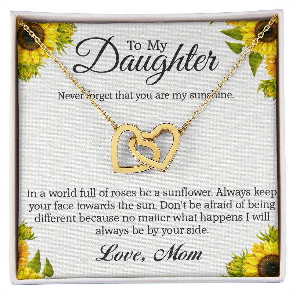 To My Daughter - Never Forget That You Are My Sunshine Interlocking Hearts Necklace