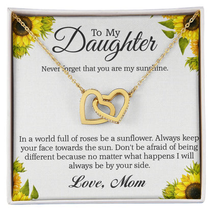 To My Daughter - Never Forget That You Are My Sunshine Interlocking Hearts Necklace