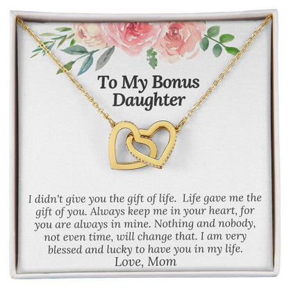 To My Bonus Daughter I Am Blessed And Lucky To Have You In My Life Necklace Interlocking Hearts Necklace