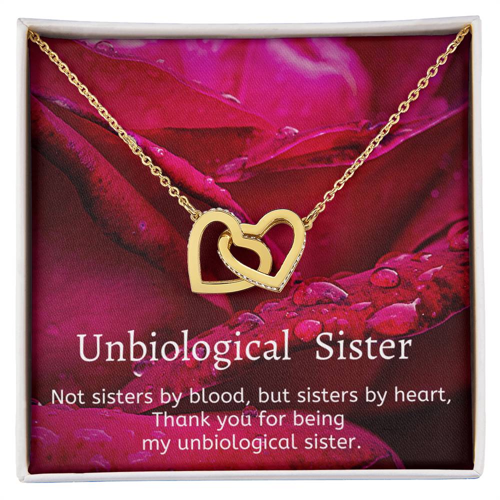 Unbiological Sister - Not Sisters By Blood But Sisters By Heart Interlocking Hearts Necklace