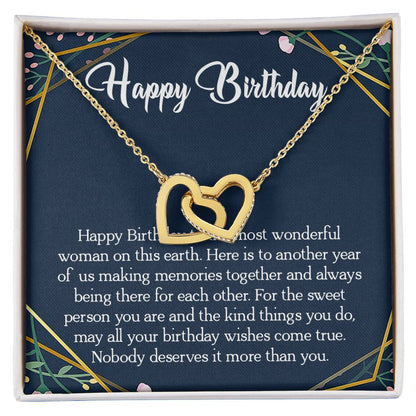 Happy Birthday To The Most Wonderful Woman In The World Interlocking Hearts Necklace