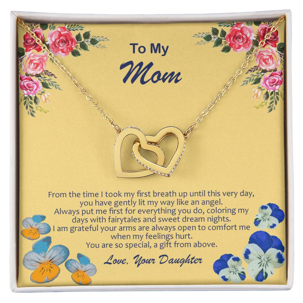 Heart Necklace With My Mom Is My Angel Card Interlocking Hearts Necklace
