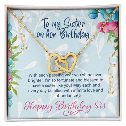 Happy Birthday Sister Gift Sisters Birthday Necklace Happy Birthday To My Sister Sister Jewelry Gift With Message Card Interlocking Hearts Necklace