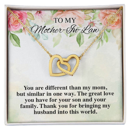 To My Mother-In-Law Thank You For Bringing My Husband Interlocking Hearts Interlocking Hearts Necklace