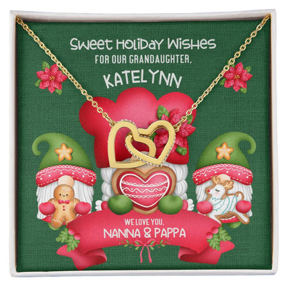 Grandparent To Granddaughter - Sweet Holiday Wishes Fully Customizable Christmas Gift - Personalized Interlocking Hearts Necklace