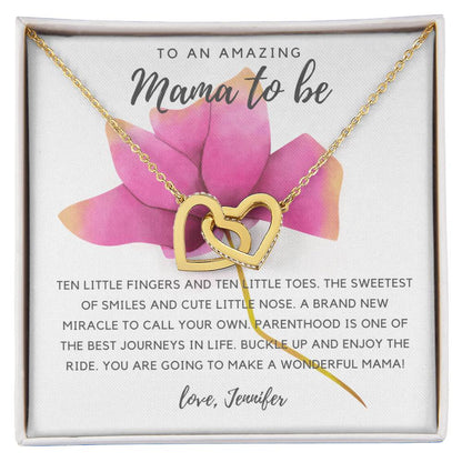To An Amazing Mama To Be - Pink Rose Interlocking Hearts Necklace