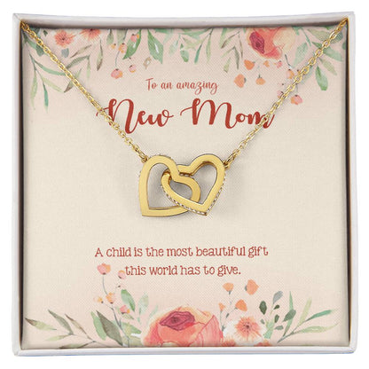 To An Amazing New Mom Mommy To Be Gift Pregnant Necklace Interlocking Hearts Necklace