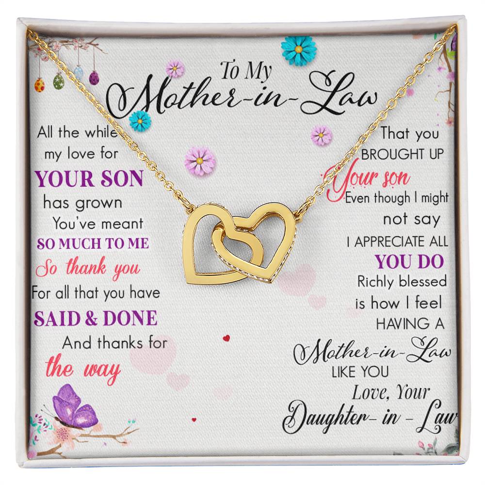 To My Mother In Law Love Family Interlocking Hearts Necklace