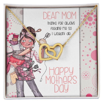 Thanks For Feeding Me Mothers Day Linked Hearts Necklace Interlocking Hearts Necklace