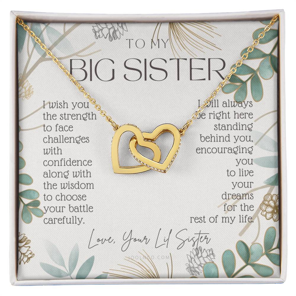 To My Sister Live Your Dreams Gift For Big Sister From Little Sister Sister Birthday Graduation Christmas Present Interlocking Hearts Necklace