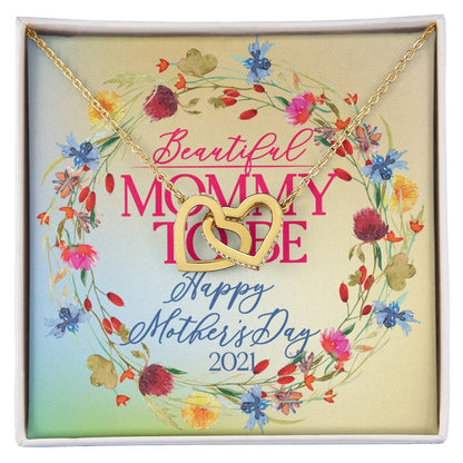 Interlocking Hearts Necklace With Message Card - Mommy To Be - Gift For Mom