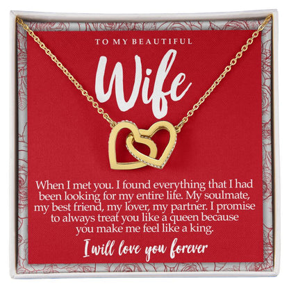 Interlocking Hearts Necklace With Message Card For Wife