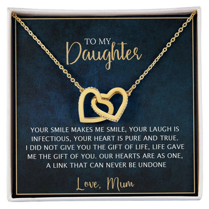 To My Daughter - Unique Heart Bonding Necklace Gift Set Interlocking Hearts Necklace