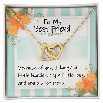 To My Best Friend - I Laugh A Little Harder Interlocking Heart Gift Neckalce Interlocking Hearts Necklace