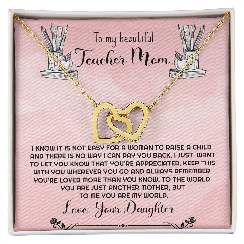 Teacher Mom Necklace Gift From Daughter Interlocking Hearts Necklace